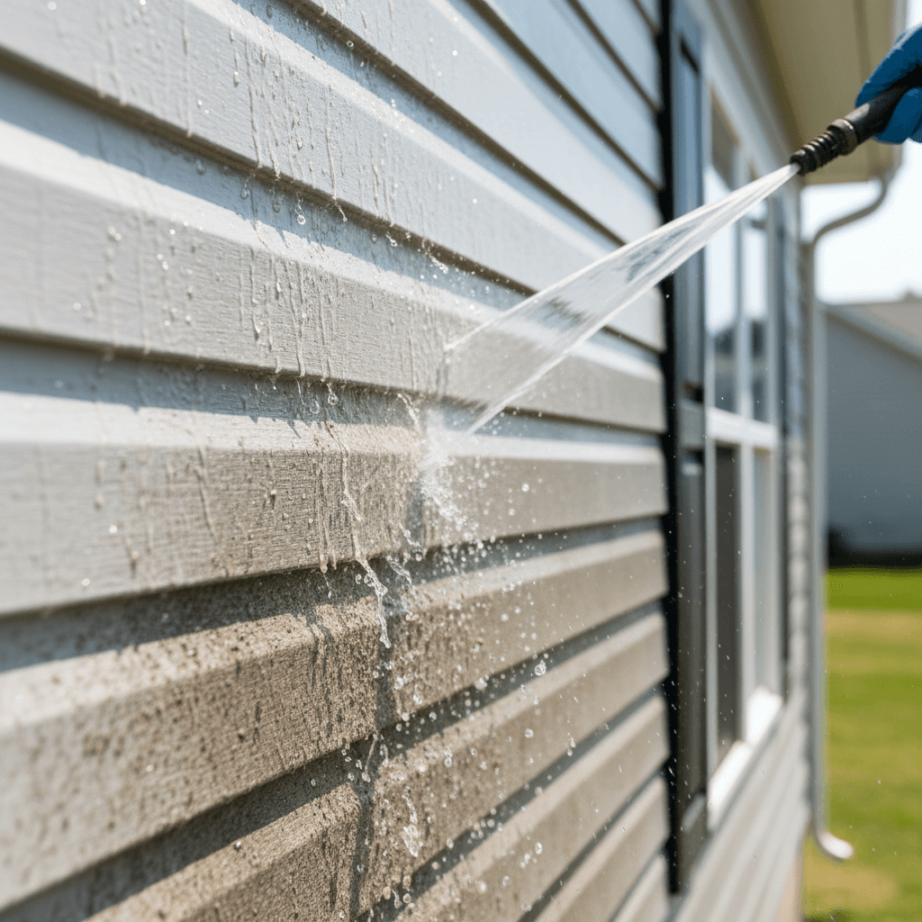 Completed soft-wash cleaning on residential property